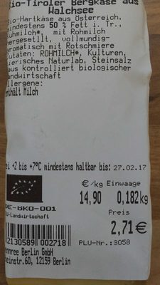 Bio-Tiroler Bergkäse aus Walchsee – Dennree – 182 g