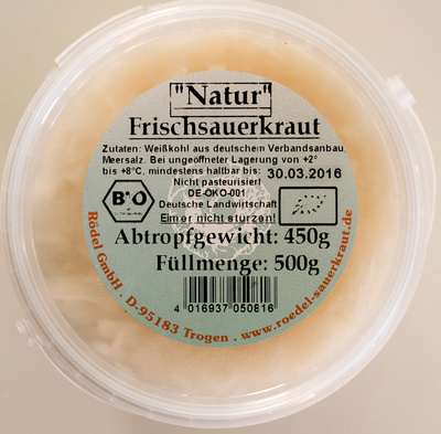 Natur Frischsauerkraut – Rödel GmbH – Abtropfgewicht: 450 g Füllmenge: 500 g