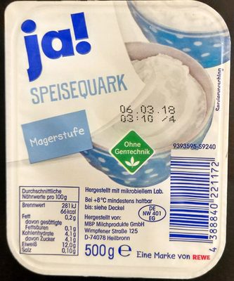 Speisequark Magerstufe – ja! – 500 g ℮