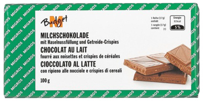 Chocolat Noisettes & crispies – Migros,M-Budget – 100 g