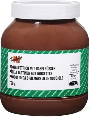BROTAUFSTRICH MIT HASELNUSSEN – M-Budget,Migros – 750 g