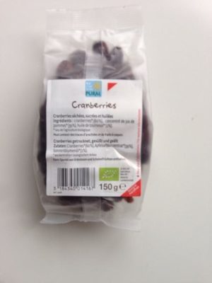 Cranberries séchées sucrées et huilées Bio  – Pural – 150 g