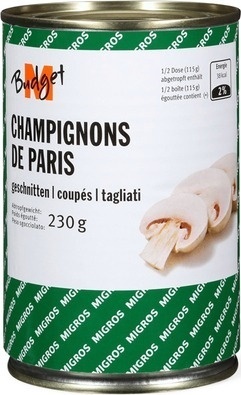 Champignons de Paris coupés – M-Budget – 230 g